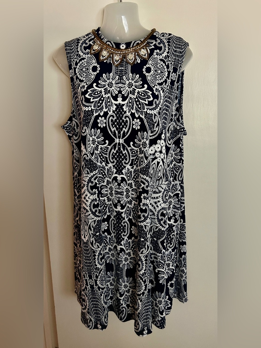 NWT Tash+Sophie Navy & White Floral Appliqué Lace Sleeveless Dress Sz XL